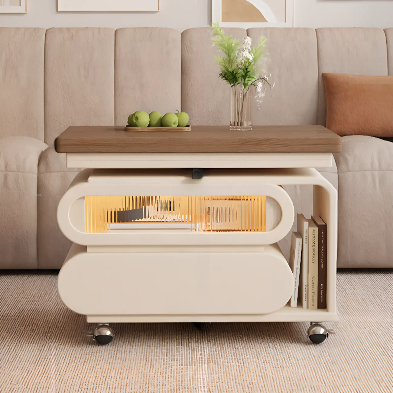 Adjustable Tabletop Modern Wood Side Table with Wheels Image - 5 | homeyfad