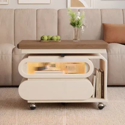 Adjustable Tabletop Modern Wood Side Table with Wheels Image - 5