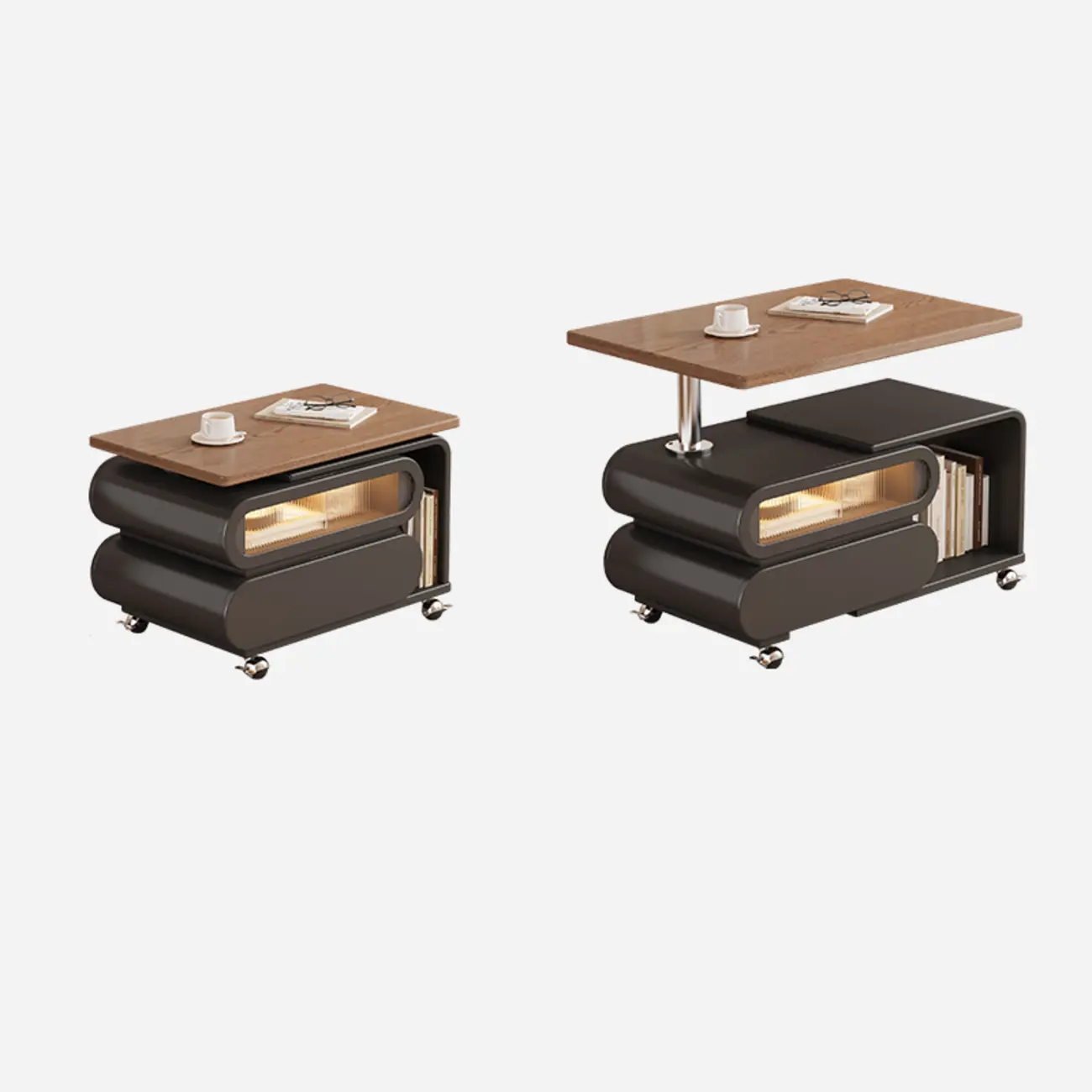 Adjustable Tabletop Modern Wood Side Table with Wheels Image - 7 | homeyfad