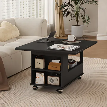 Adjustable Tabletop Modern Wood Side Table with Wheels Image - 10
