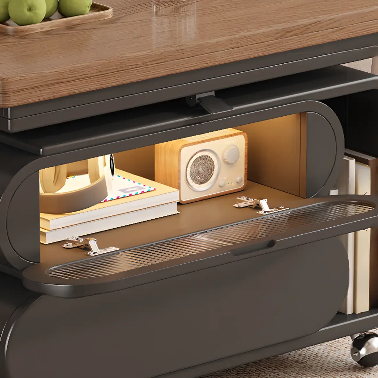 Adjustable Tabletop Modern Wood Side Table with Wheels Image - 13