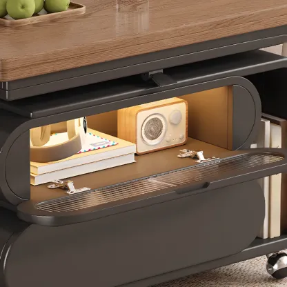 Adjustable Tabletop Modern Wood Side Table with Wheels Image - 13