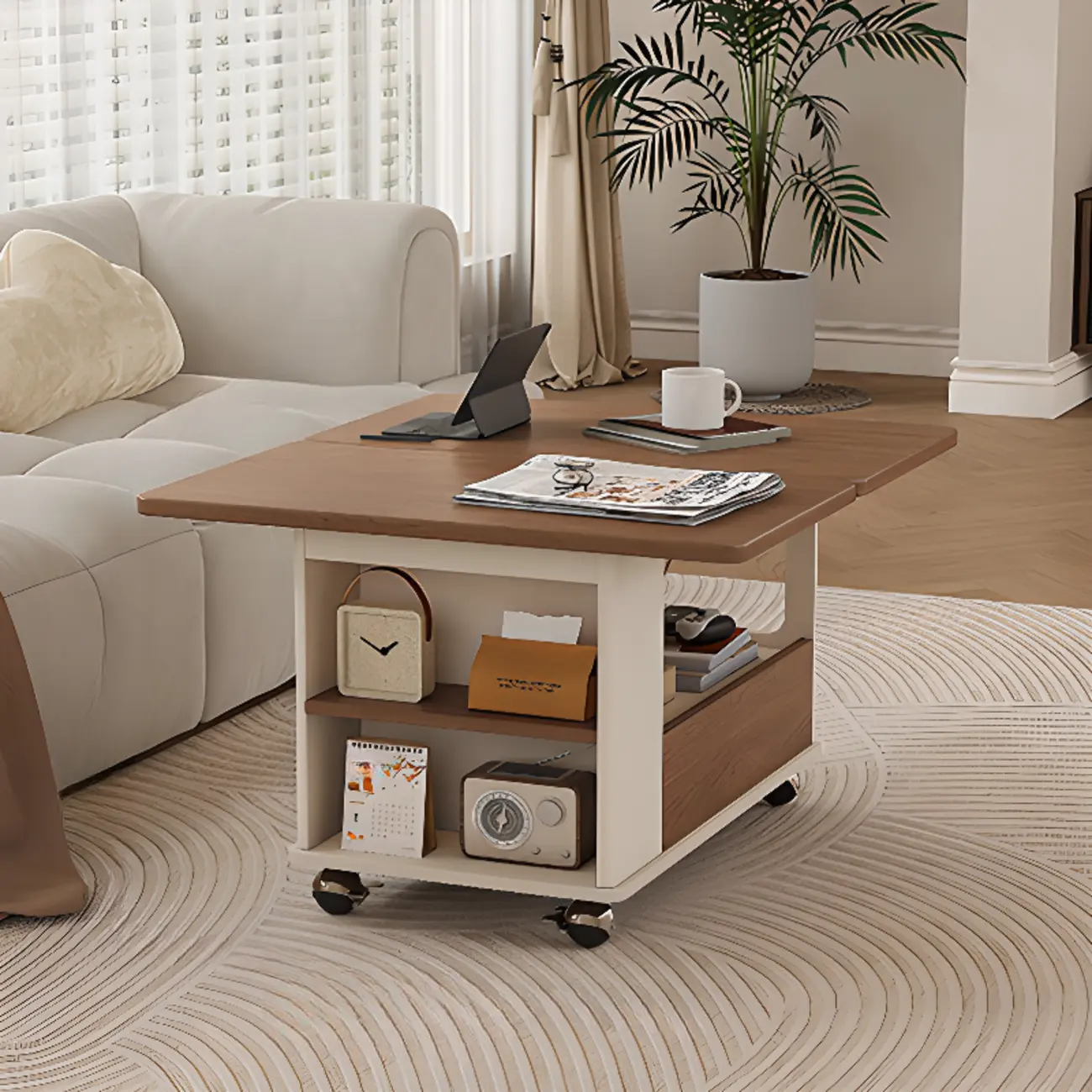 Adjustable Tabletop Modern Wood Side Table with Wheels Image - 15 | homeyfad