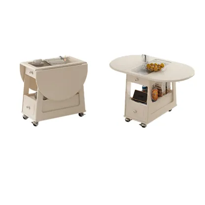 Adjustable Tabletop Modern Wood Side Table with Wheels Image - 19