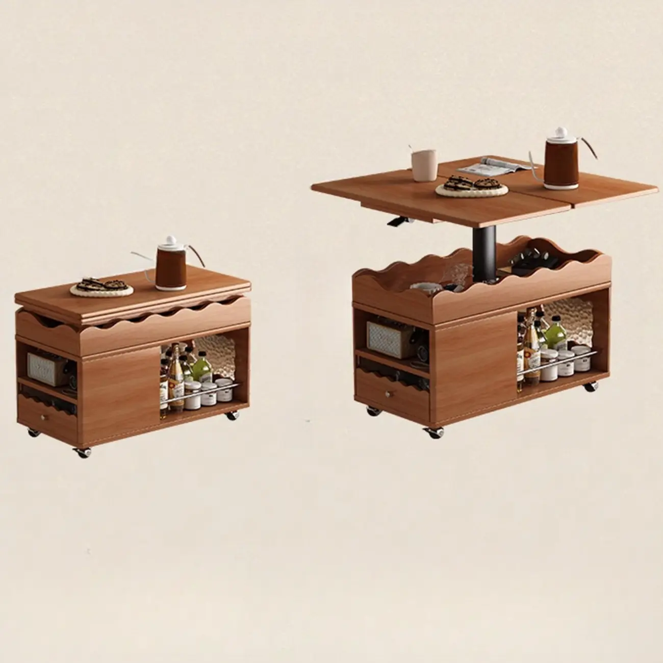 Adjustable Tabletop Modern Wood Side Table with Wheels Image - 22 | homeyfad