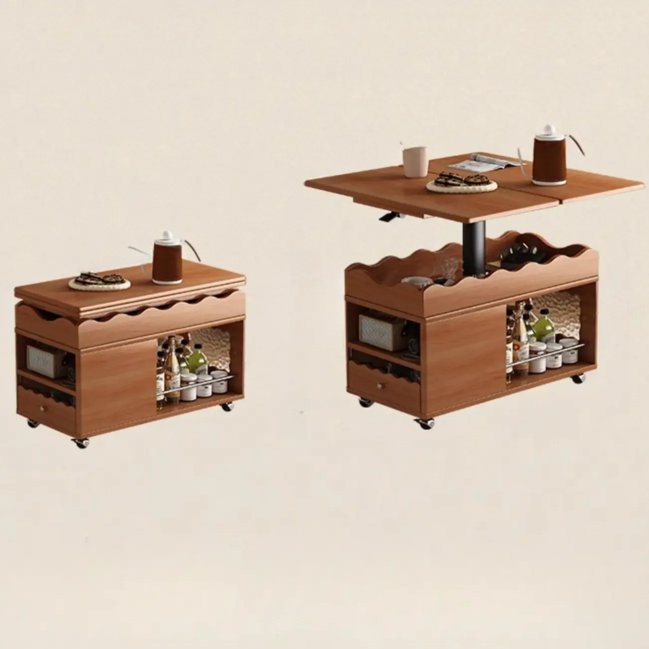 Adjustable Tabletop Modern Wood Side Table with Wheels Image - 22