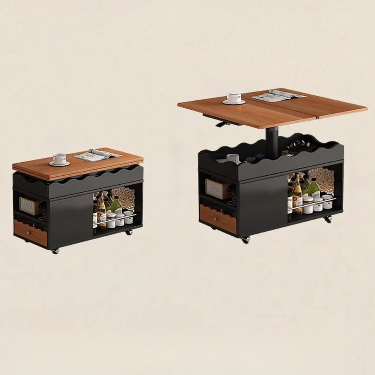 Adjustable Tabletop Modern Wood Side Table with Wheels Image - 23 | homeyfad