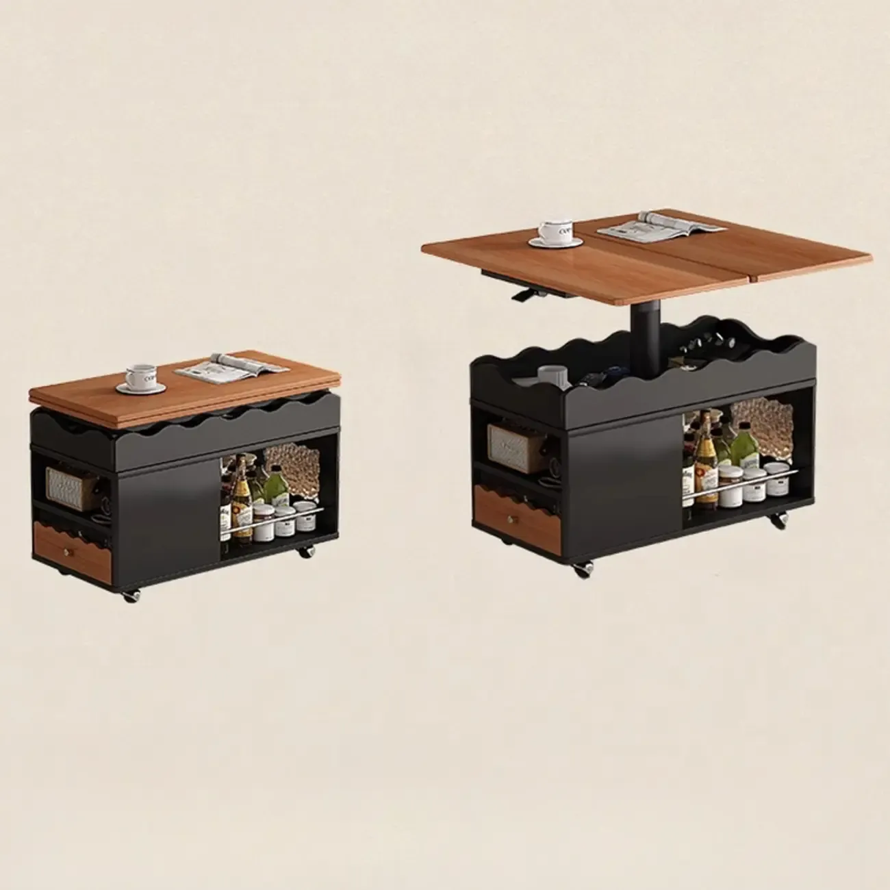 Adjustable Tabletop Modern Wood Side Table with Wheels Image - 23