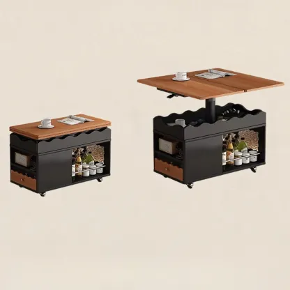 Adjustable Tabletop Modern Wood Side Table with Wheels Image - 23