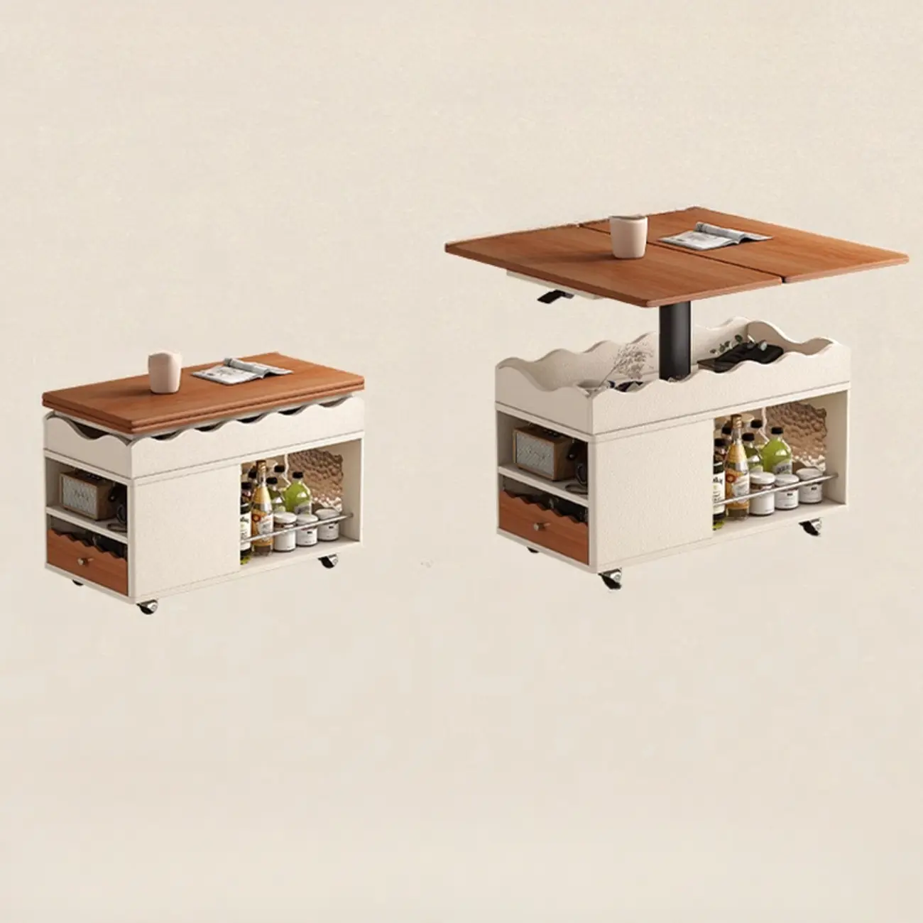 Adjustable Tabletop Modern Wood Side Table with Wheels Image - 24 | homeyfad