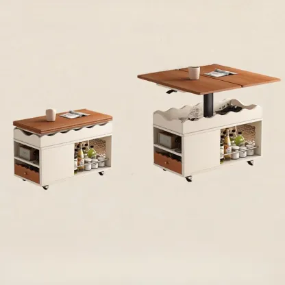 Adjustable Tabletop Modern Wood Side Table with Wheels Image - 24