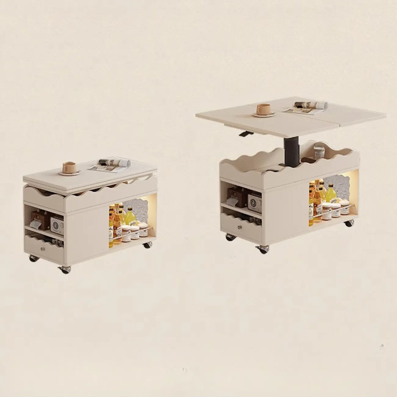 Adjustable Tabletop Modern Wood Side Table with Wheels Image - 25 | homeyfad