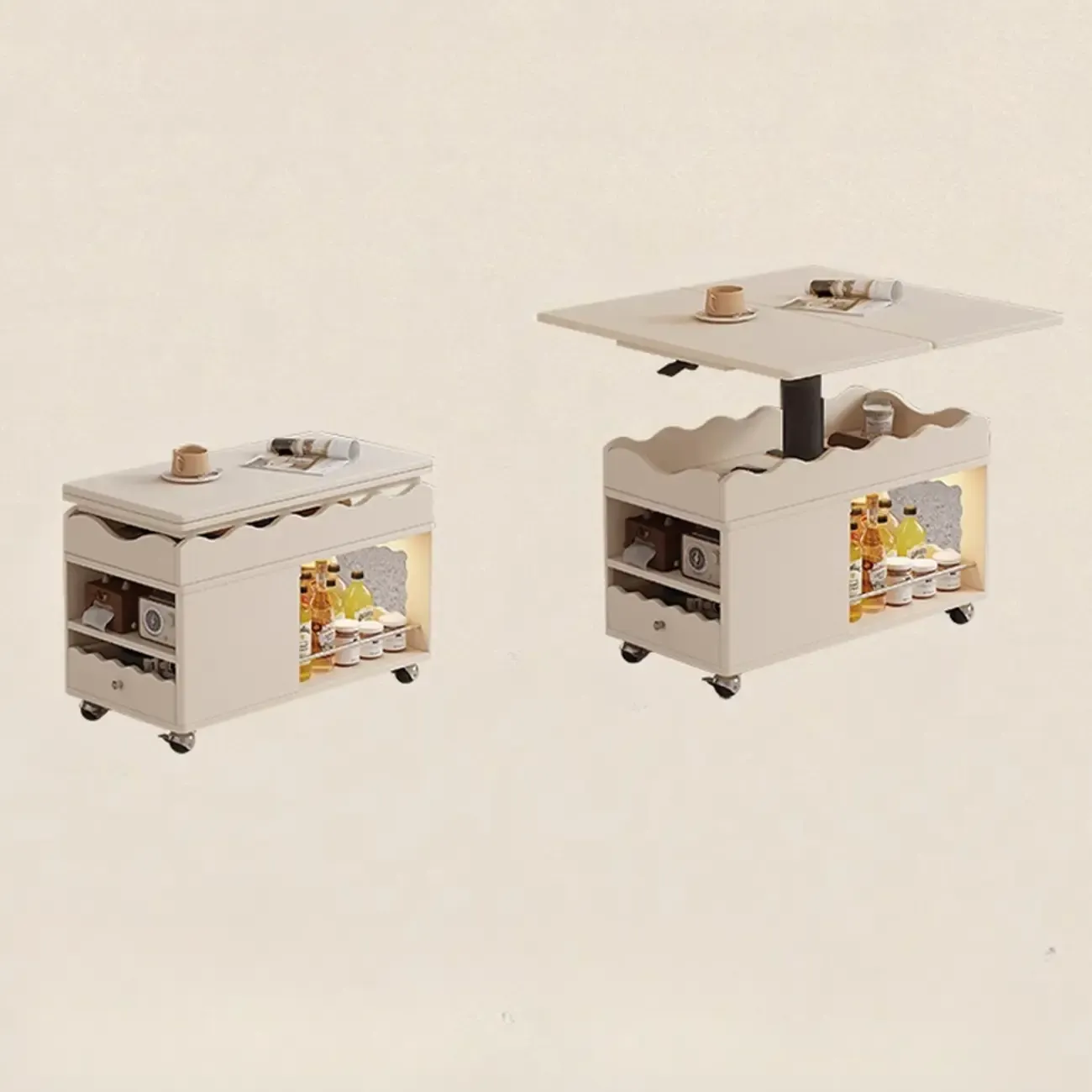 Adjustable Tabletop Modern Wood Side Table with Wheels Image - 25