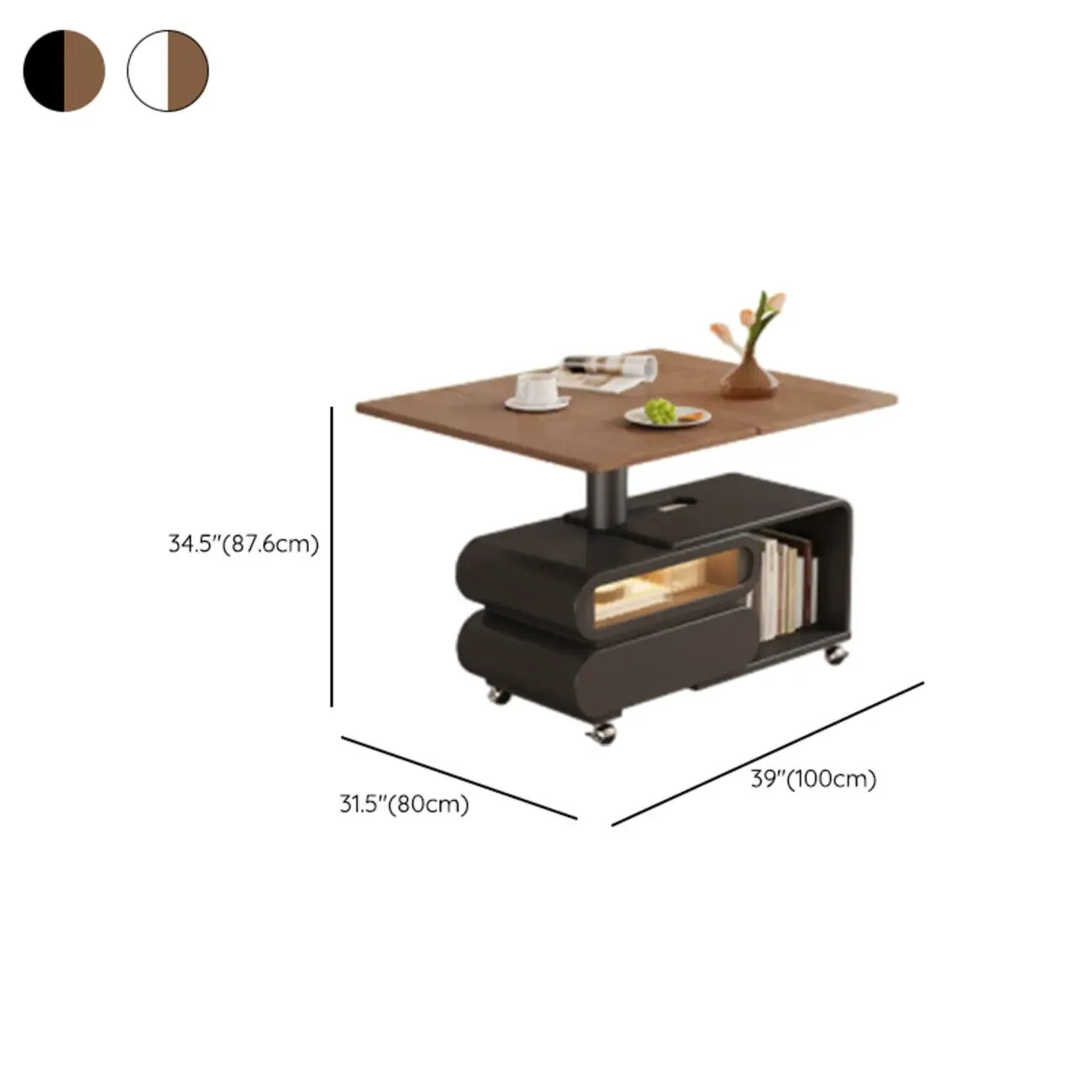 Adjustable Tabletop Modern Wood Side Table with Wheels #size