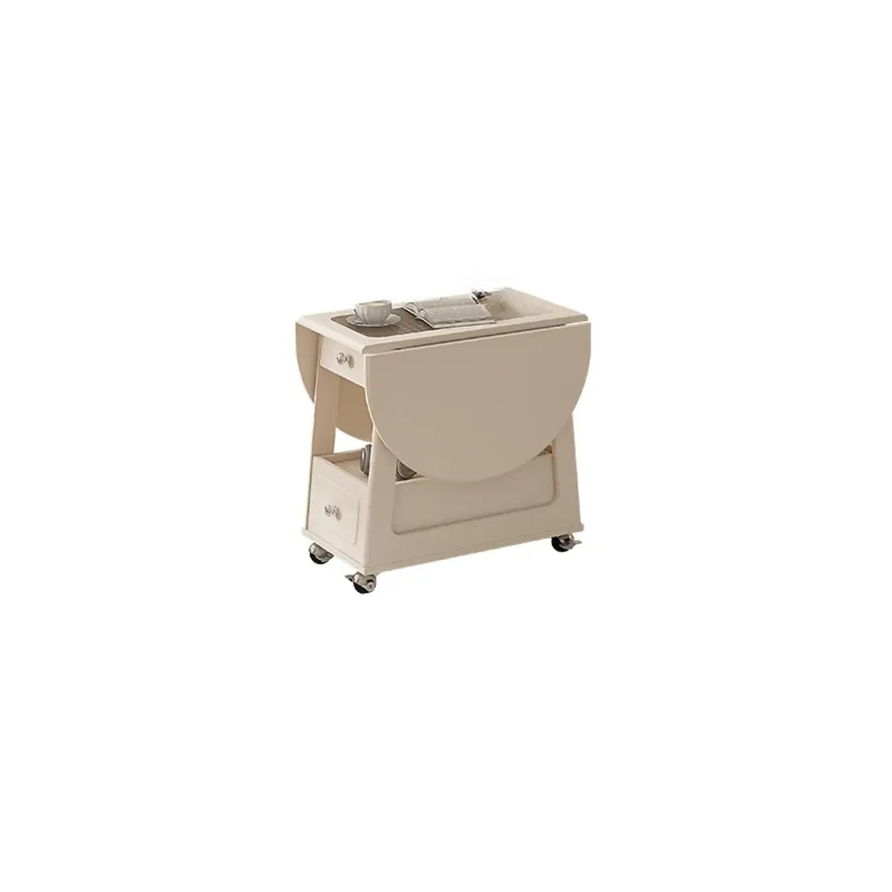 Foldable Wood White Modern Wheeled Small Side Table Image - 2