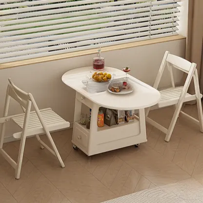 Foldable Wood White Modern Wheeled Small Side Table Image - 6