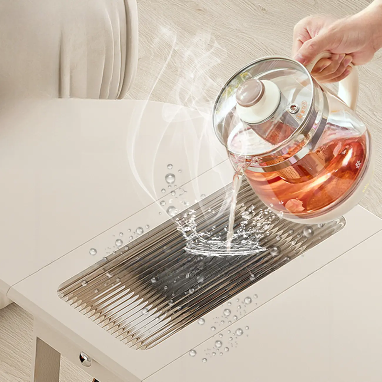 Foldable Wood White Modern Wheeled Small Side Table Image - 7 | homeyfad