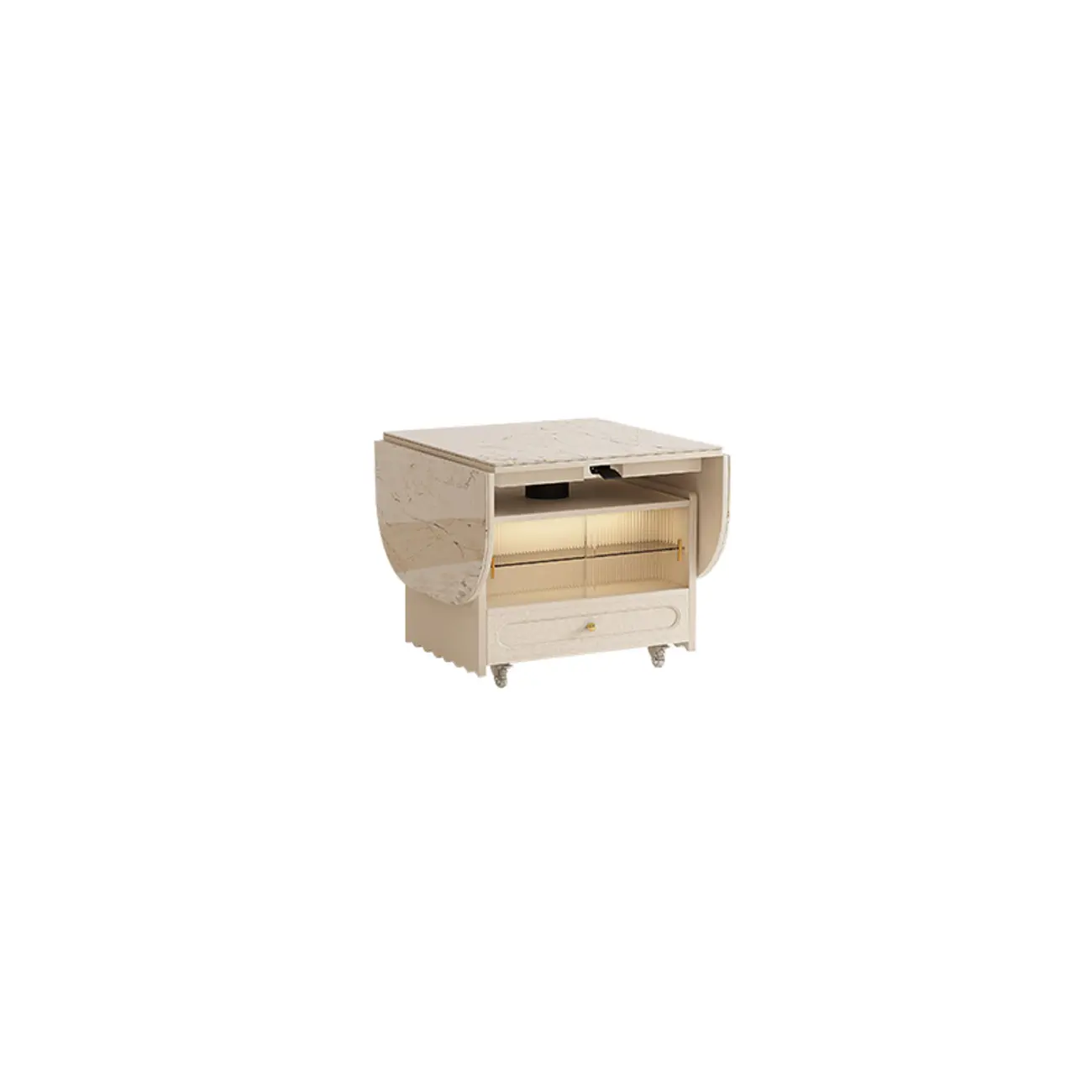 Foldable Wood White Modern Wheeled Small Side Table Image - 11 | homeyfad