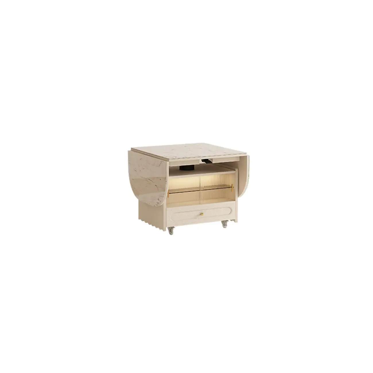 Foldable Wood White Modern Wheeled Small Side Table Image - 11