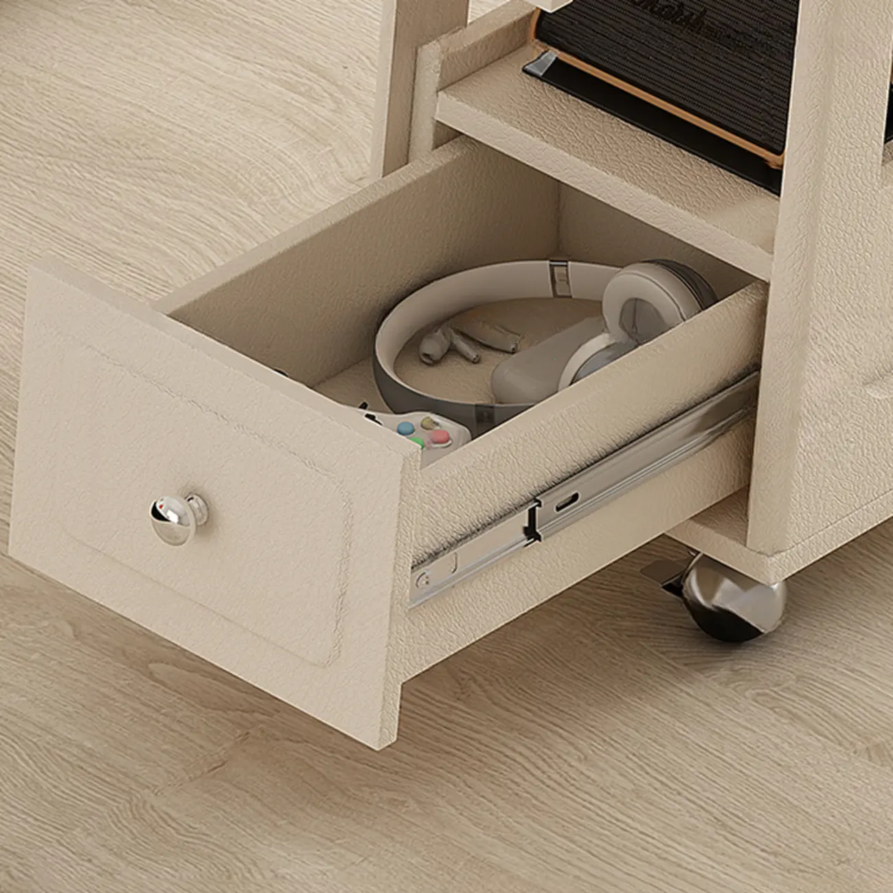 Foldable Wood White Modern Wheeled Small Side Table Image - 13 | homeyfad