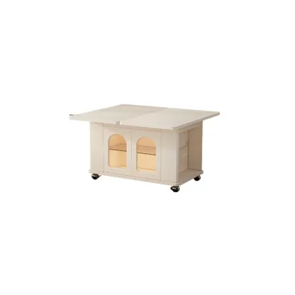 Foldable Wood White Modern Wheeled Small Side Table Image - 17