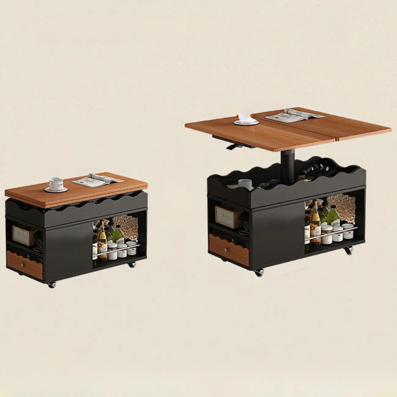 Foldable Wood White Modern Wheeled Small Side Table Image - 18 | homeyfad