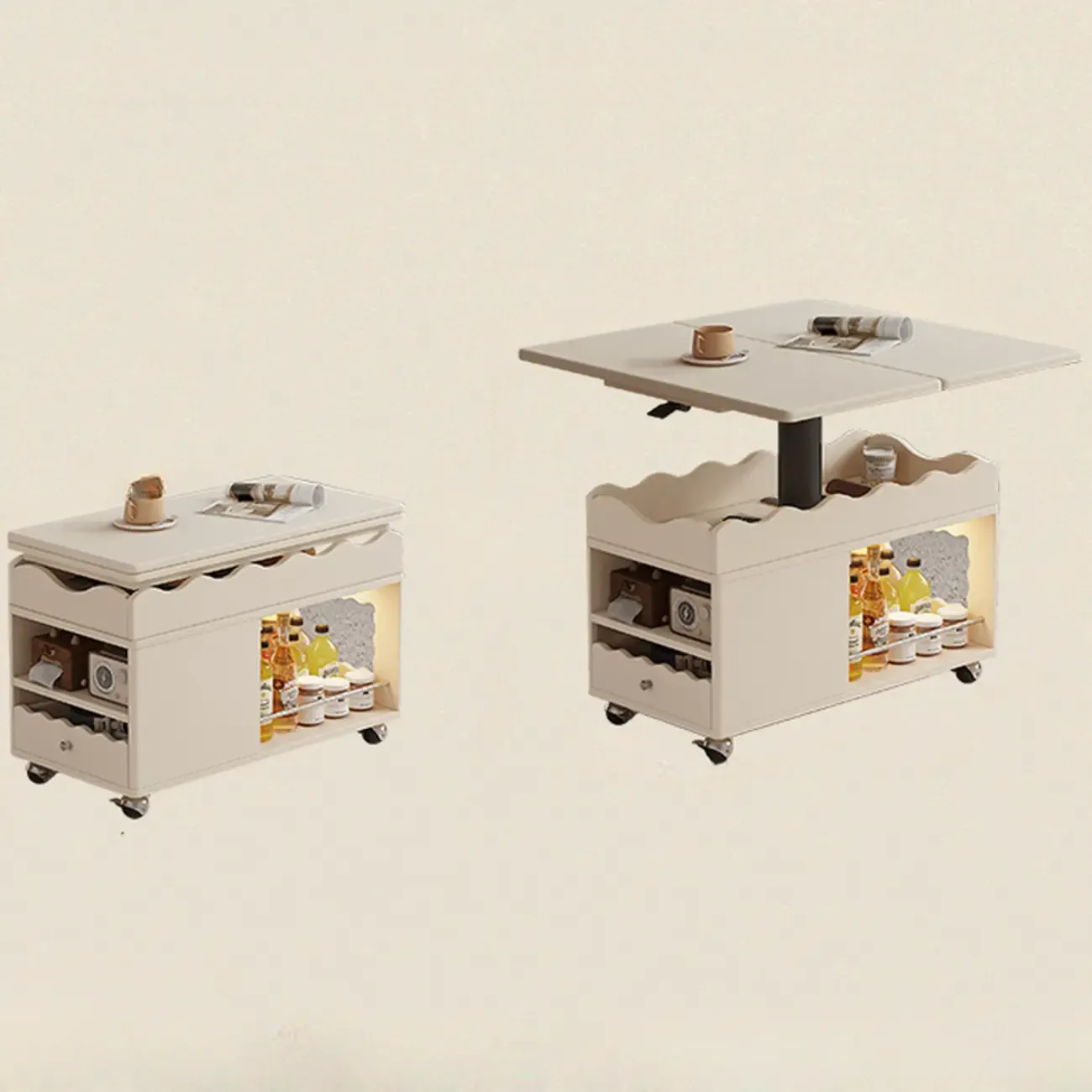 Foldable Wood White Modern Wheeled Small Side Table Image - 19