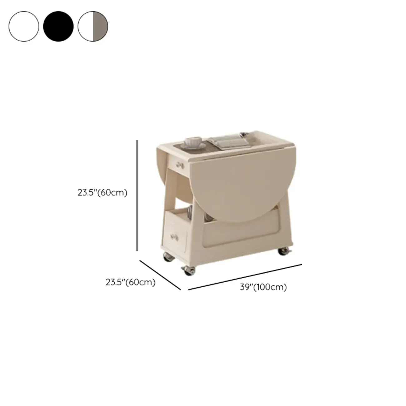 Foldable Wood White Modern Wheeled Small Side Table #size