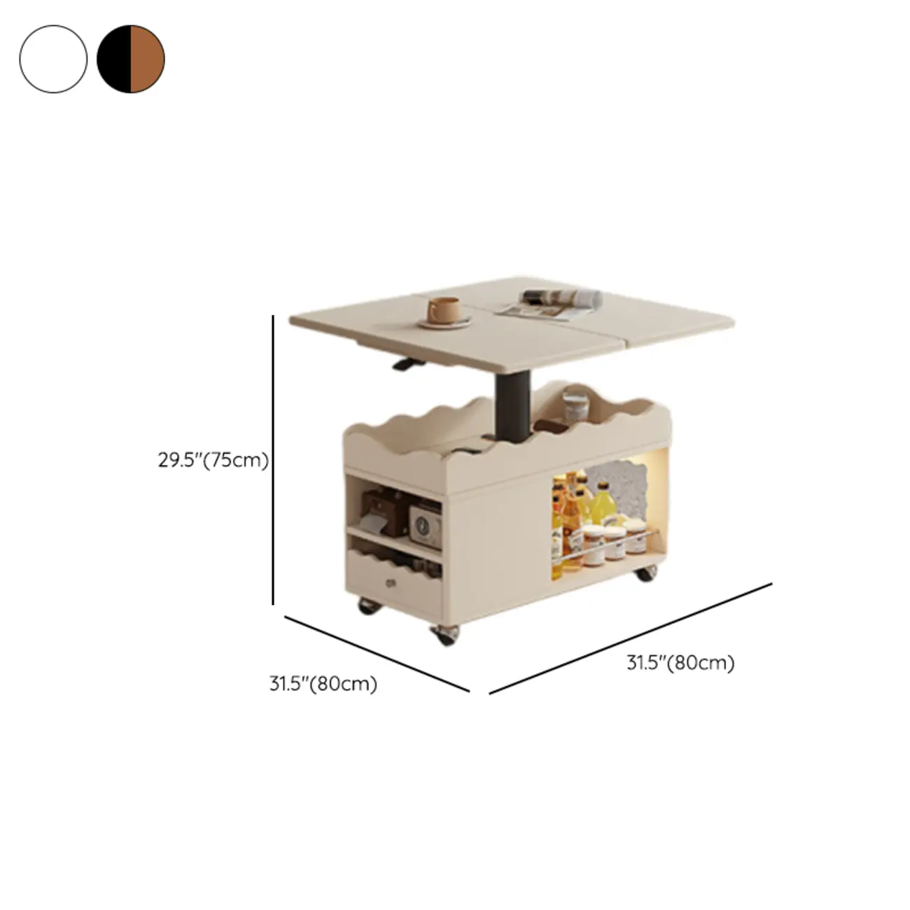 Foldable Wood White Modern Wheeled Small Side Table Image - 24 | homeyfad
