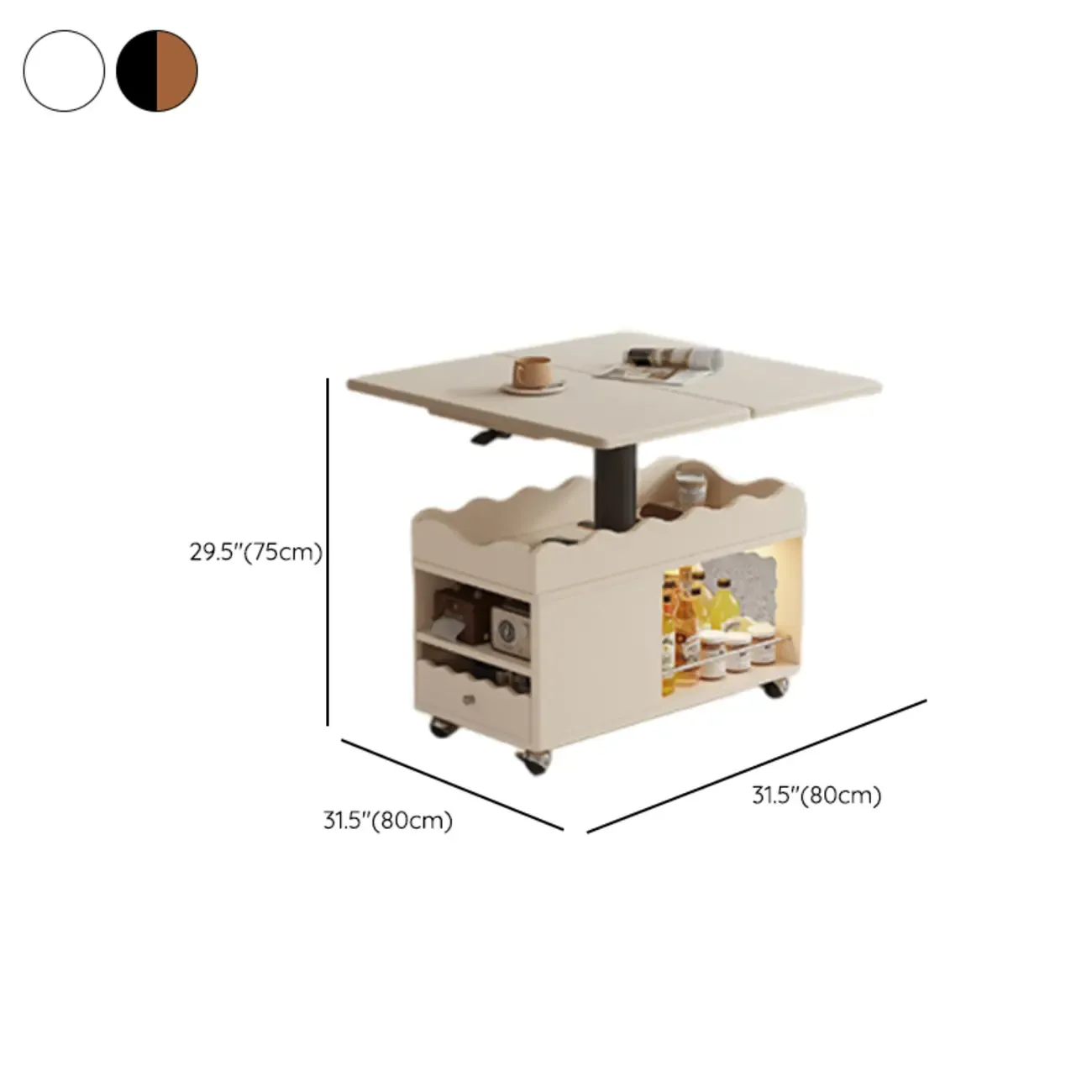 Foldable Wood White Modern Wheeled Small Side Table Image - 24