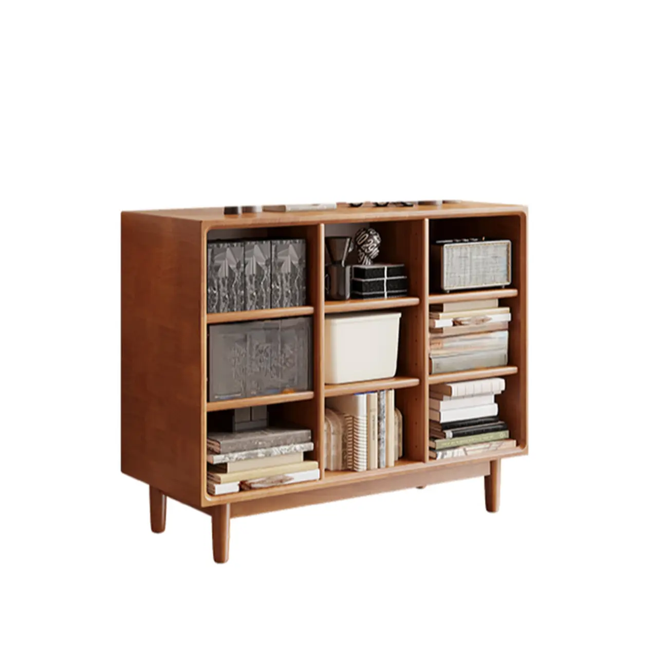 Mid Century Brown Closed Back Horizonal Wooden Bookcase Image - 5 | homeyfad