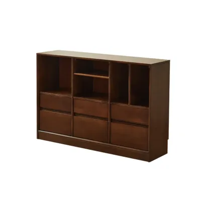 Mid Century Brown Closed Back Horizonal Wooden Bookcase Image - 7