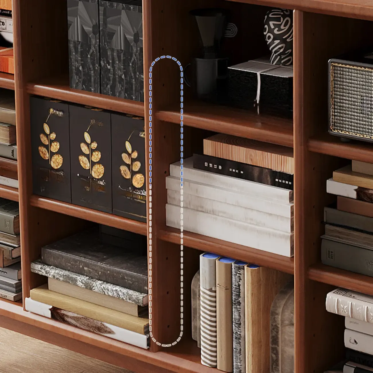 Mid Century Brown Closed Back Horizonal Wooden Bookcase Image - 8