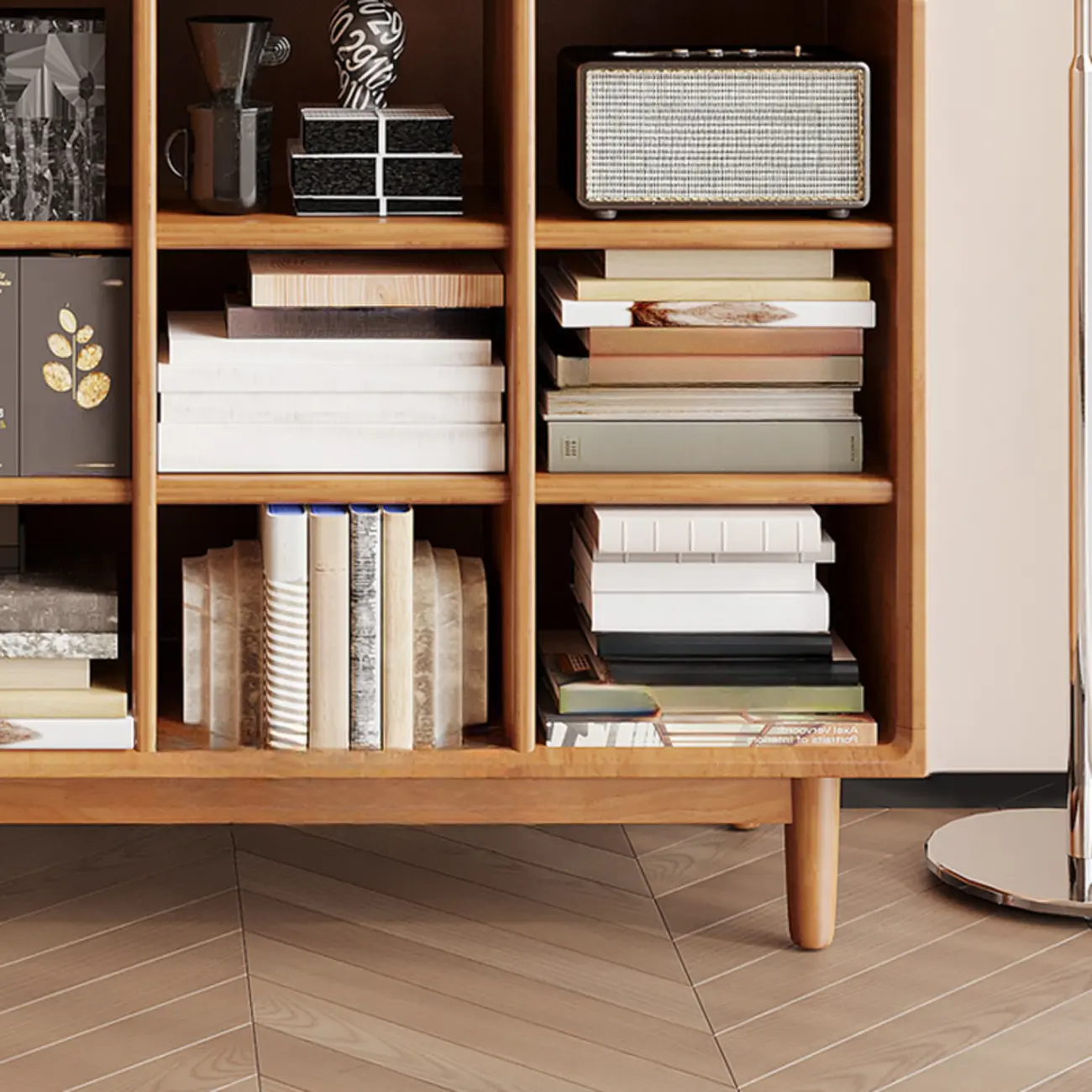 Mid Century Brown Closed Back Horizonal Wooden Bookcase Image - 10 | homeyfad