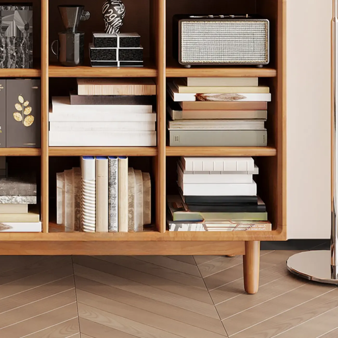 Mid Century Brown Closed Back Horizonal Wooden Bookcase Image - 10