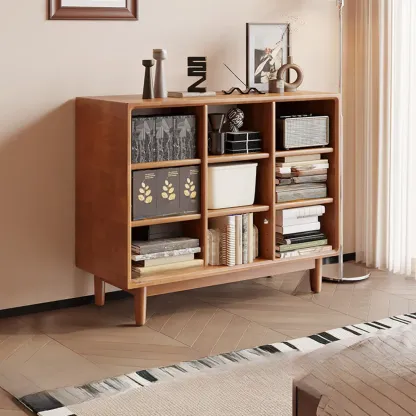 Mid Century Brown Closed Back Horizonal Wooden Bookcase Image - 11