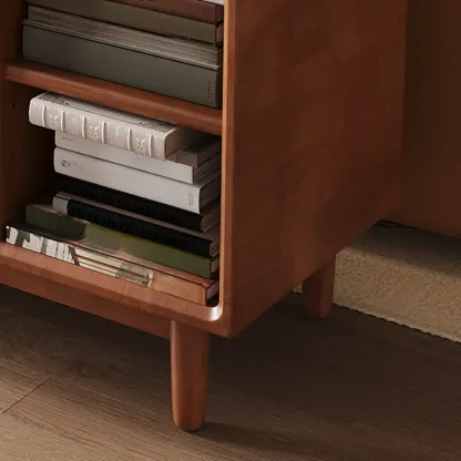 Mid Century Brown Closed Back Horizonal Wooden Bookcase Image - 14