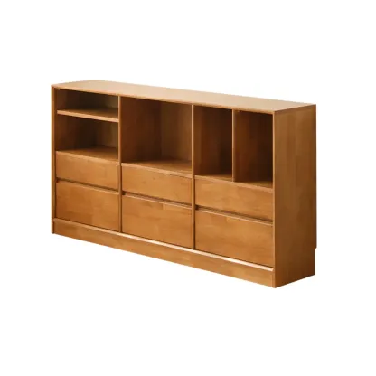 Mid Century Brown Closed Back Horizonal Wooden Bookcase Image - 17