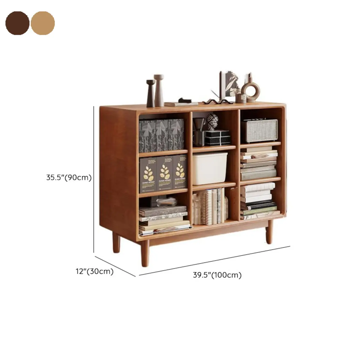 Mid Century Brown Closed Back Horizonal Wooden Bookcase #size | homeyfad