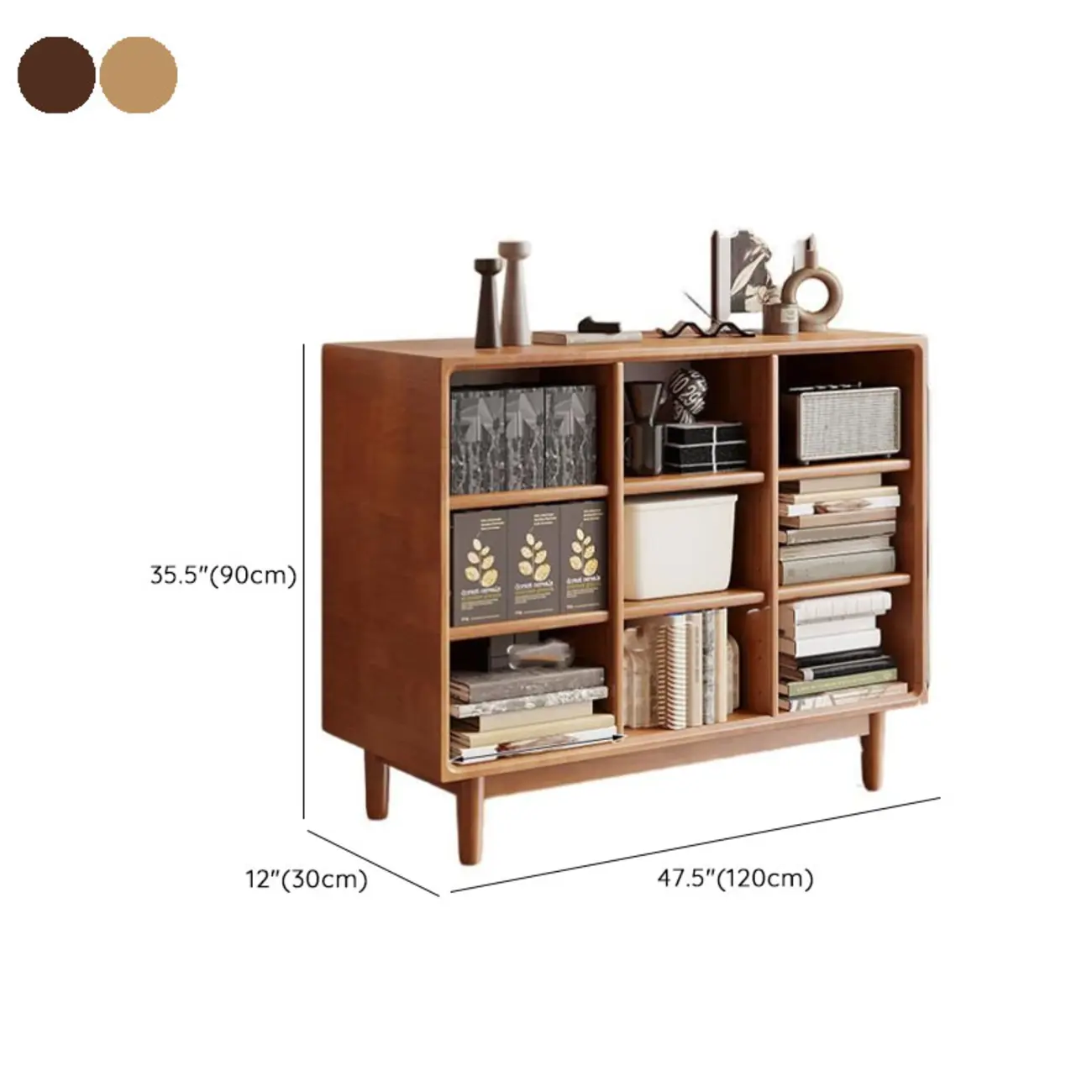 Mid Century Brown Closed Back Horizonal Wooden Bookcase Image - 19 | homeyfad