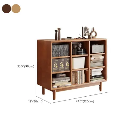 Mid Century Brown Closed Back Horizonal Wooden Bookcase Image - 19