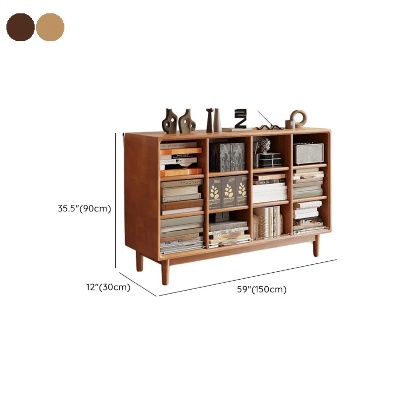 Mid Century Brown Closed Back Horizonal Wooden Bookcase Image - 20 | homeyfad