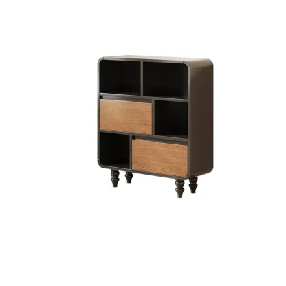 Minimalist Black Small Wooden Bookshelf with Drawer Image - 3