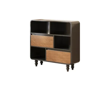 Minimalist Black Small Wooden Bookshelf with Drawer Image - 5