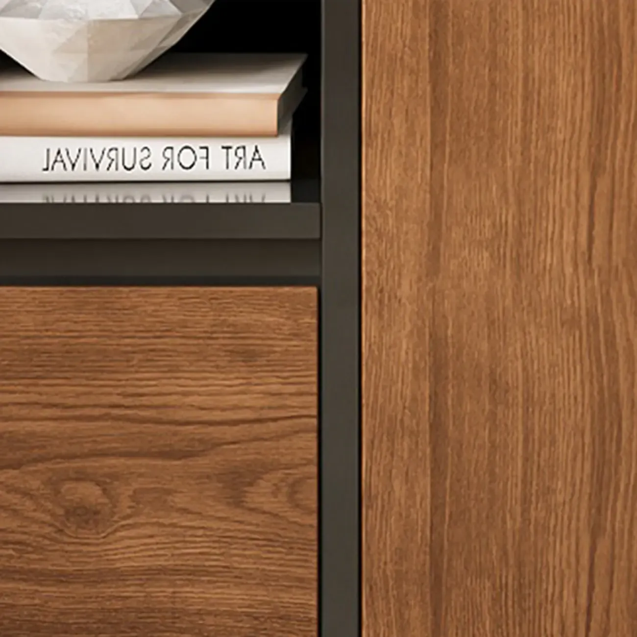 Minimalist Black Small Wooden Bookshelf with Drawer Image - 7