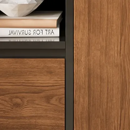 Minimalist Black Small Wooden Bookshelf with Drawer Image - 7