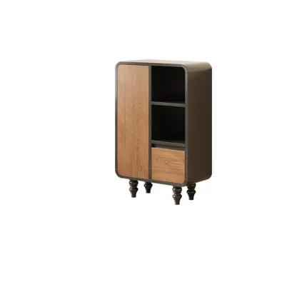 Minimalist Black Small Wooden Bookshelf with Drawer Image - 8