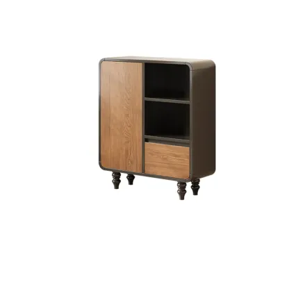 Minimalist Black Small Wooden Bookshelf with Drawer Image - 9