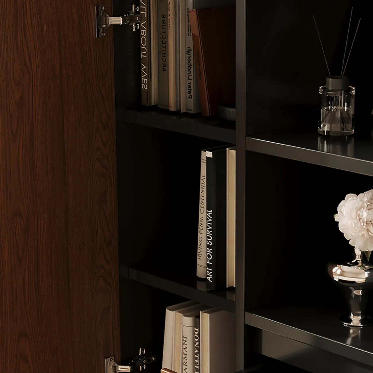 Minimalist Black Small Wooden Bookshelf with Drawer Image - 10 | homeyfad