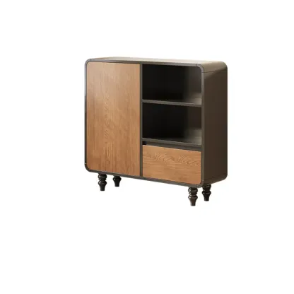 Minimalist Black Small Wooden Bookshelf with Drawer Image - 11